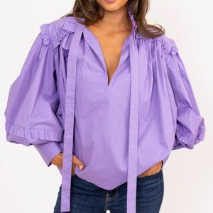 Karlie Purple Ruffle Poplin V Neck Top